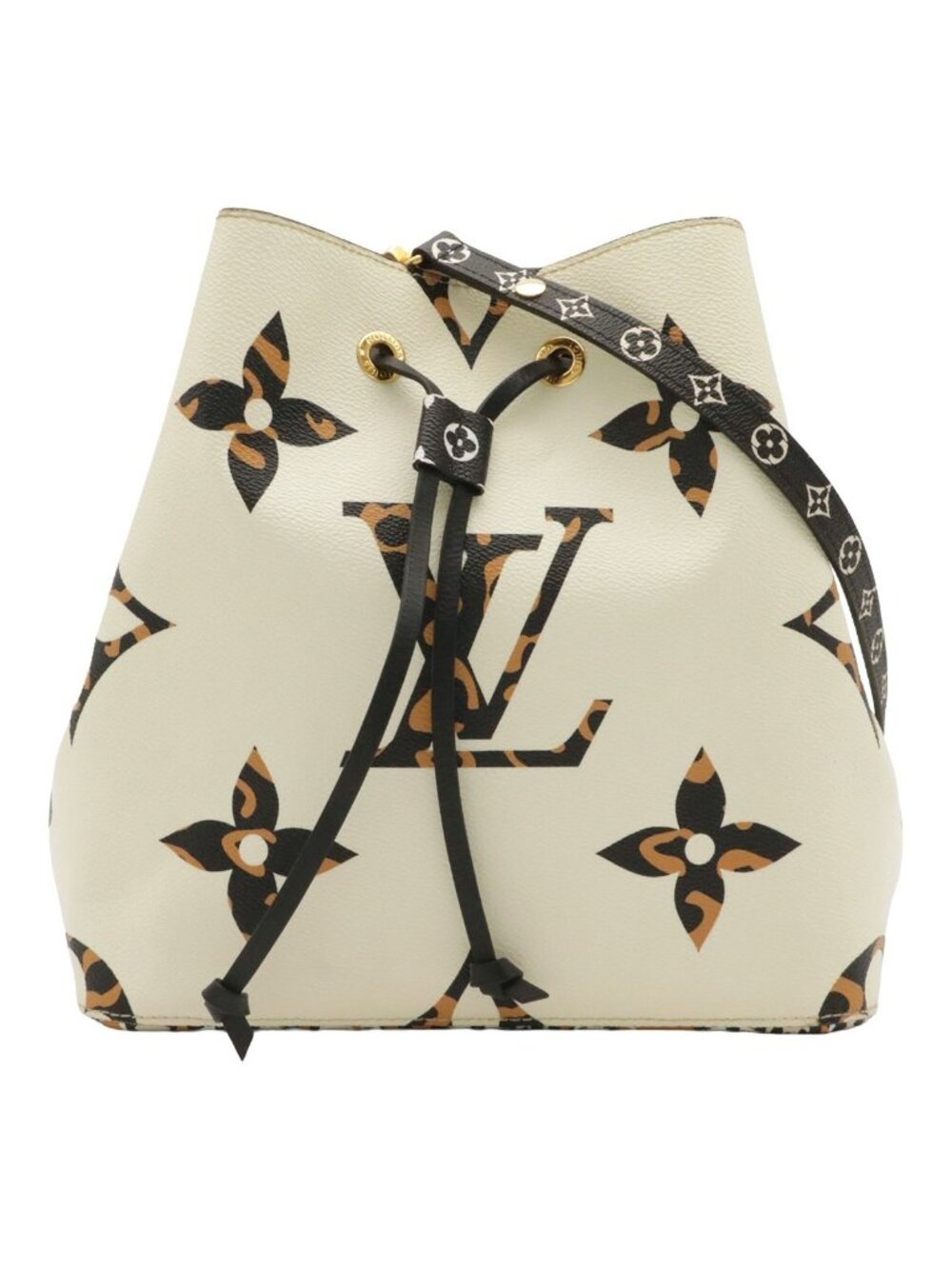 Louis Vuitton Monogram Jungle Neo Noe Shoulder Bag Crossbody Drawstring Ivoire